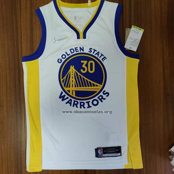 Camiseta Golden State Warriors Stephen Curry NO 30 Association 2022 NBA Finals Blanco